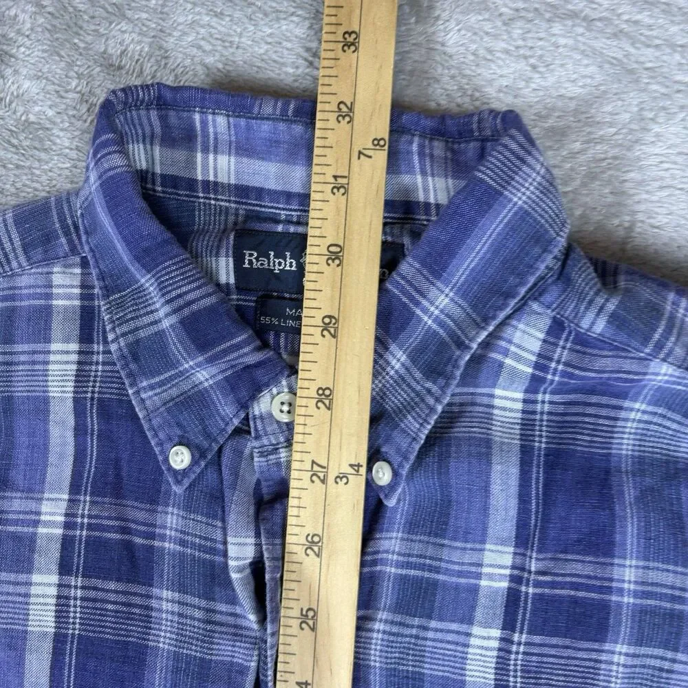 Polo Ralph Lauren‎ Marlowe Linen Blend Short Sleeve Shirt Men’s Large Blue Plaid